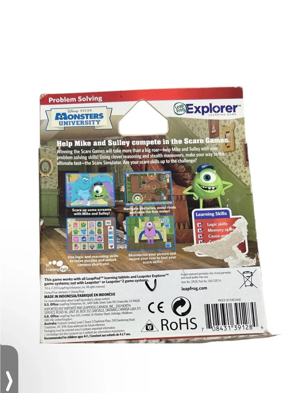 Leapfrog Explorer Disney Pixar Monster University Learning Game Problem Solving